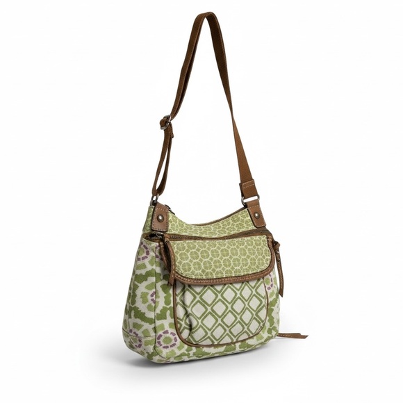 Fossil Green Geometric Margot Canvas Adjustable Crossbody Purse Shoulder Bag - Picture 3 of 11